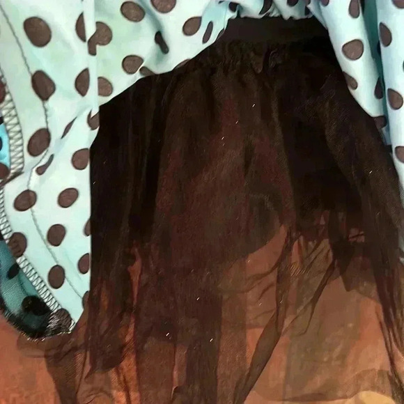 Polka Dot Turquoise & Black Dance Halloween Costume Dress with Tulle Tutu Skirt - Picture 5 of 8